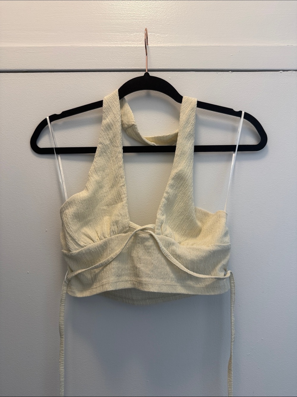 Urban Outfitters Valeria Cream Halter Tie-Front Crop Top